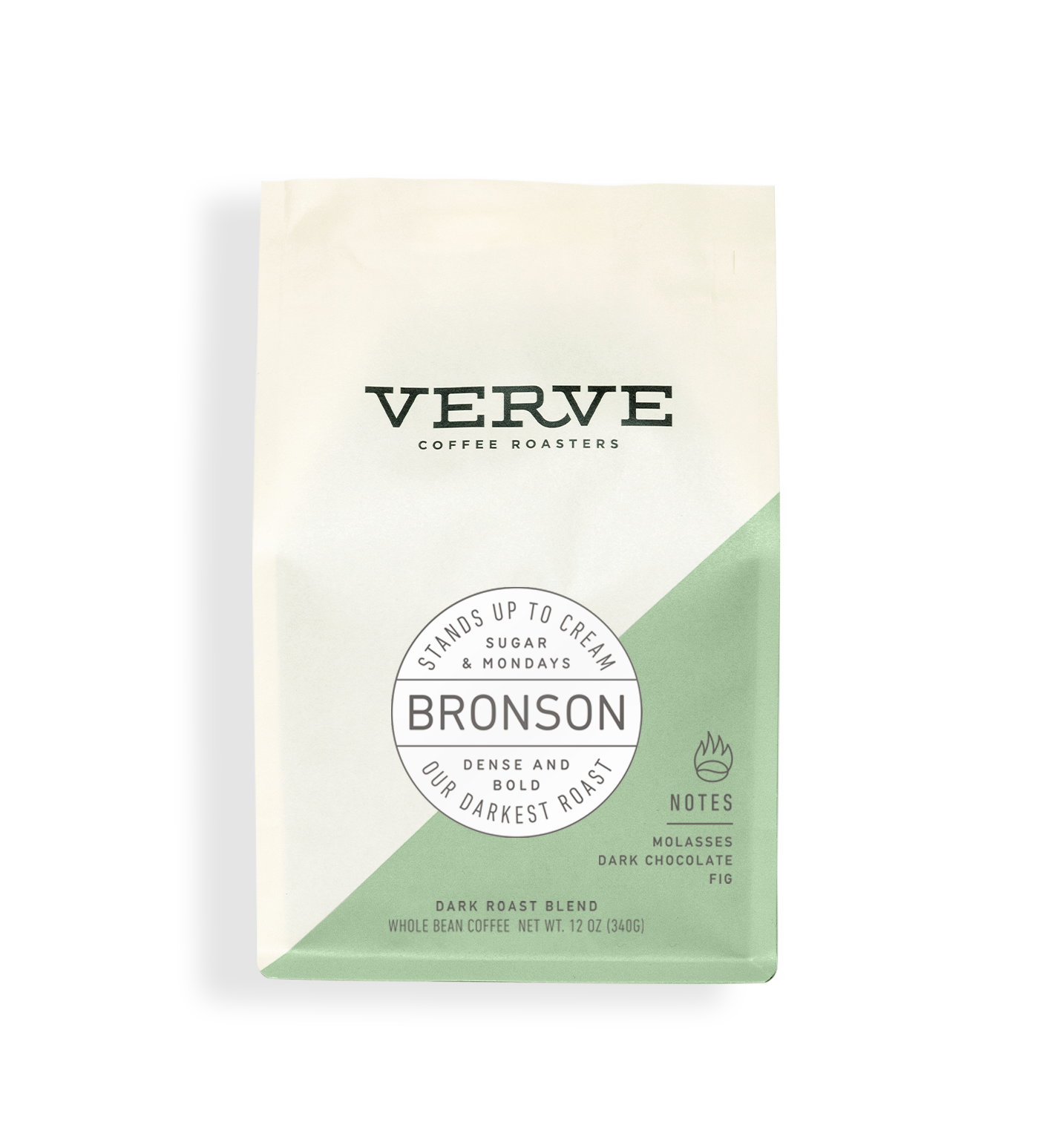 Verve Coffee Roasters - Bronson - Stands up to cream - Sugar & Mondays - Dense and bold - Our darkest roast - Dark Roast Blend - Notes: Molasses, Dark Chocolate, Fig