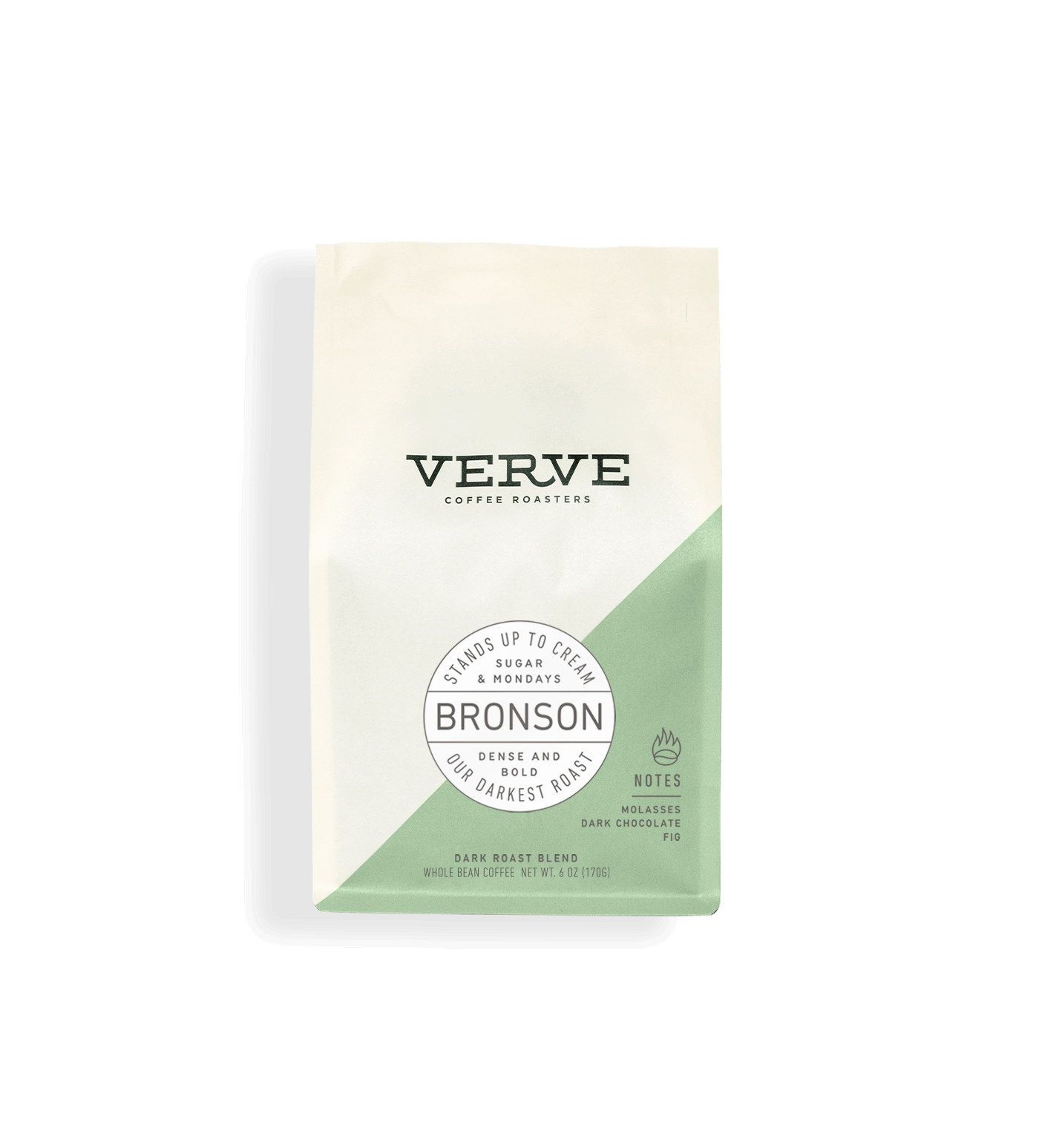 Verve Coffee Roasters - Bronson - Stands up to cream - Sugar & Mondays - Dense and bold - Our darkest roast - Dark Roast Blend - Notes: Molasses, Dark Chocolate, Fig