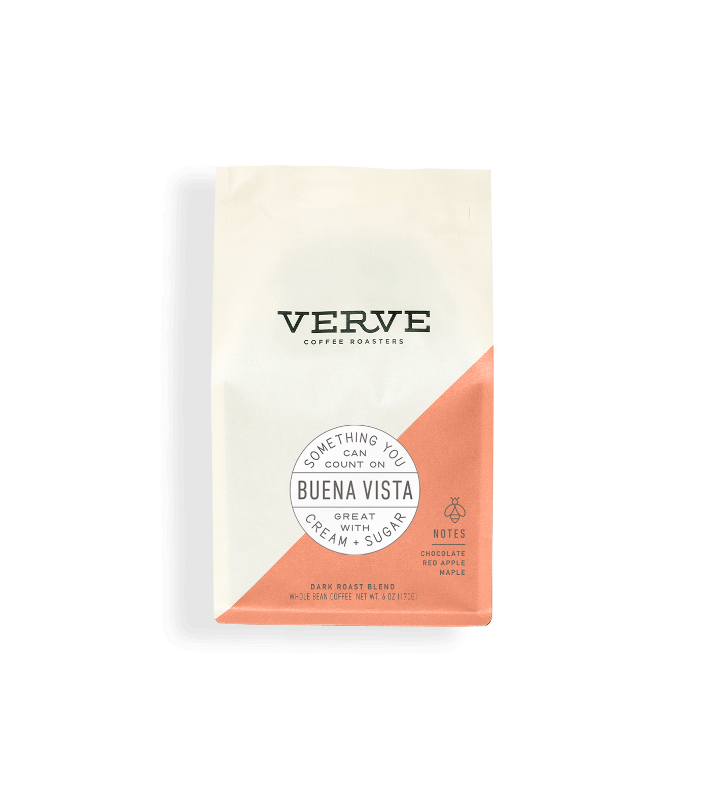 Verve Coffee Roasters - Buena Vista - Something you can count on - Great with cream + sugar - Dark Roast blend - Notes: Chocolate, Red Apple, Maple