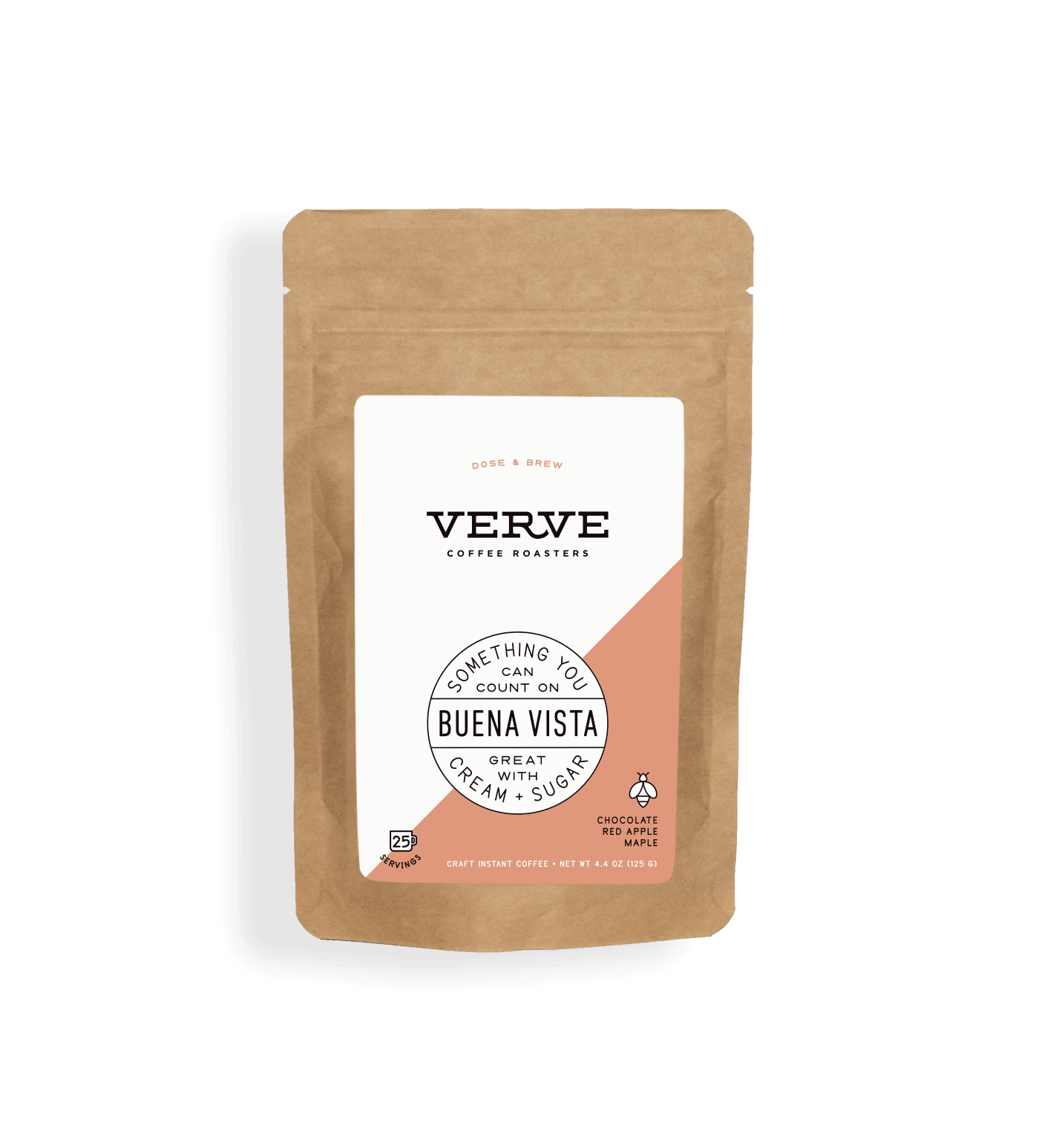 Verve Coffee Roasters - Buena Vista - Dose & Brew - Something you can count on - Great with cream + sugar - Notes: Chocolate, Red Apple, Maple - Up to 25 Servings - Craft Instant Coffee