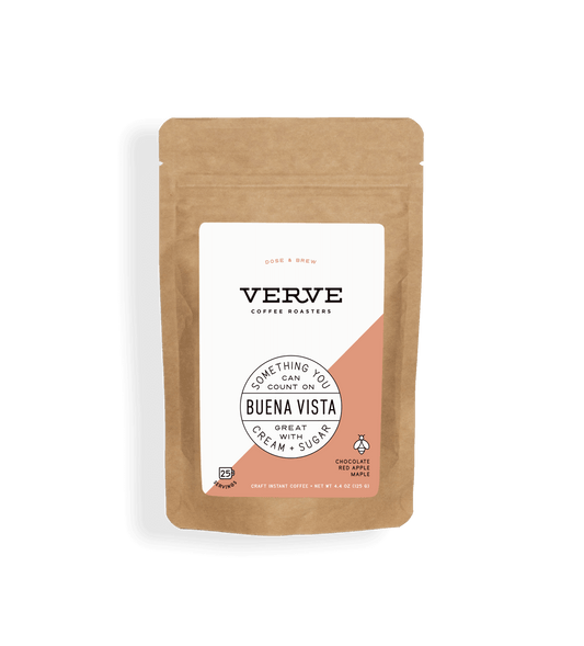 Verve Coffee Roasters - Buena Vista - Dose & Brew - Something you can count on - Great with cream + sugar - Notes: Chocolate, Red Apple, Maple - Up to 25 Servings - Craft Instant Coffee