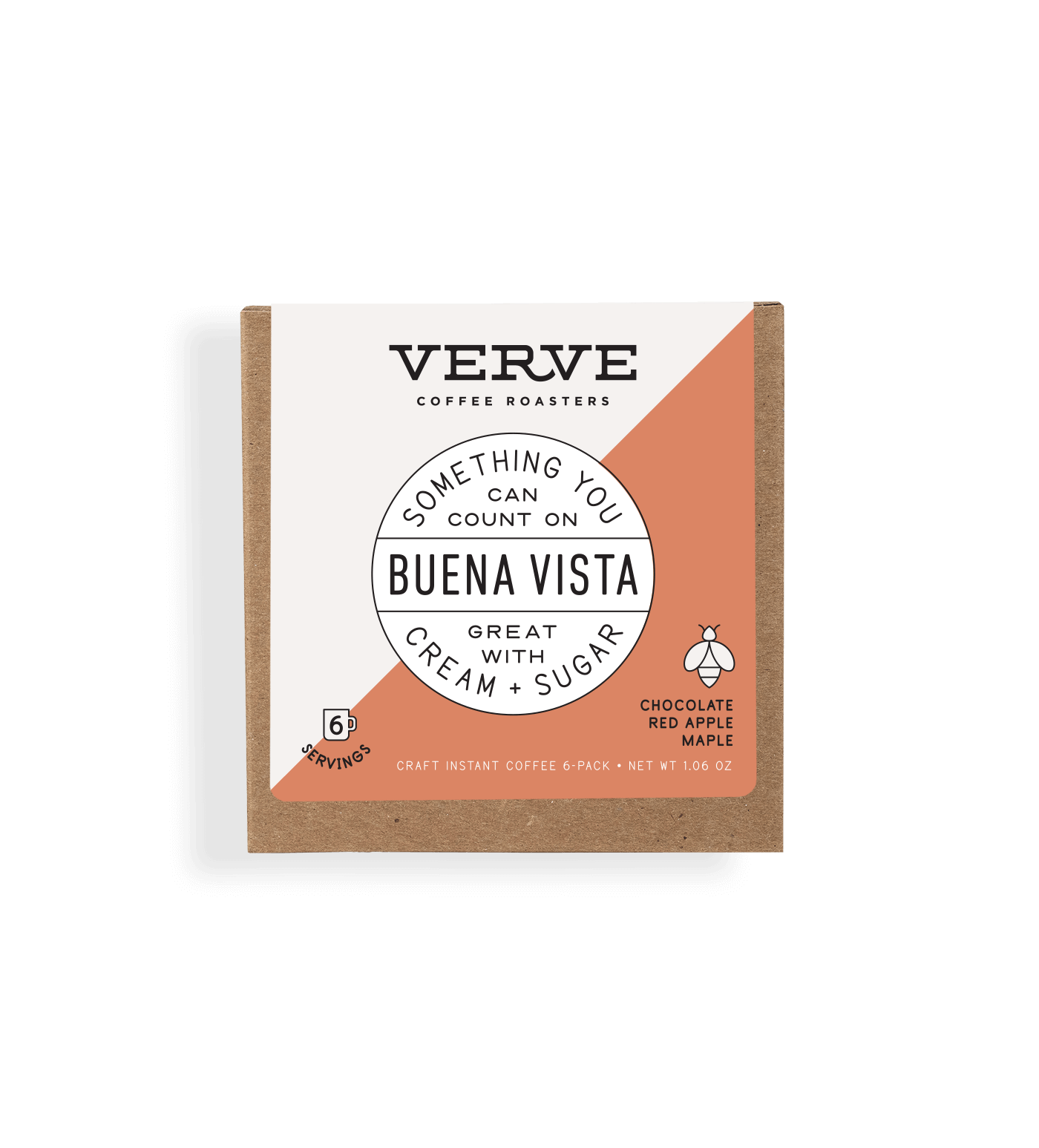 Verve Coffee Roasters - Buena Vista - Something You Can Count On - Great with cream + sugar - Notes: Chocolate, Red Apple, Maple - 6 Servings - Craft Instant Coffee 6-Pack