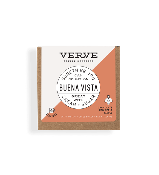 Verve Coffee Roasters - Buena Vista - Something You Can Count On - Great with cream + sugar - Notes: Chocolate, Red Apple, Maple - 6 Servings - Craft Instant Coffee 6-Pack