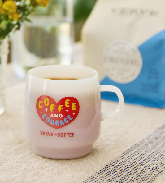 Coffee and Courage Milk Glass Mug