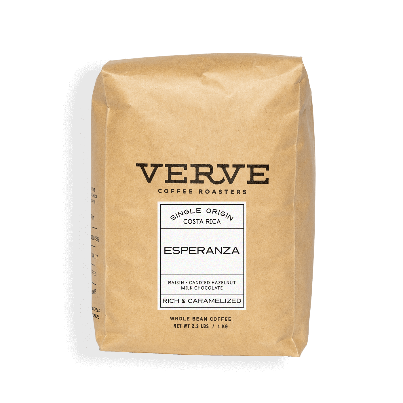 Verve Coffee Roasters - Esperanza - Single Origin Costa Rica - Notes: Raisin, Candied Hazelnut, Milk Chocolate - Rick & Caramelized - Whole Bean Coffee - 2.2 lbs / 1 kg