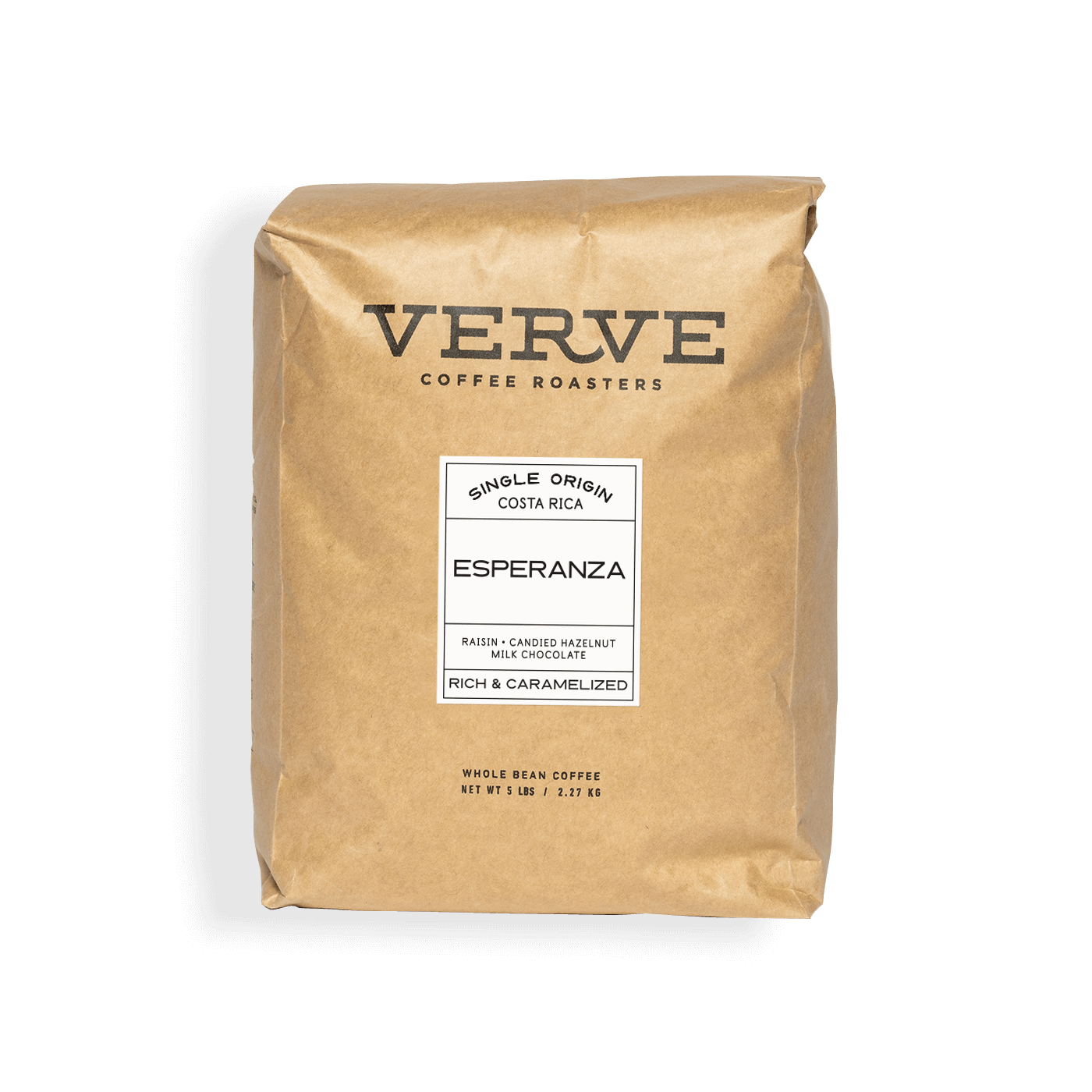 Verve Coffee Roasters - Esperanza - Single Origin Costa Rica - Notes: Raisin, Candied Hazelnut, Milk Chocolate - Rick & Caramelized - Whole Bean Coffee - 5 lbs / 2.27 kg