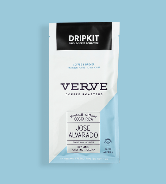 Verve Coffee Roasters - Jose Alvarado - Dripkit Single-Serve Pourover - Coffee & Brewer - Makes One 10oz Cup - Single Origin Costa Rica - Notes: Key Lime, Chestnut, Cacao - Latin America - 17 Grams Freshly Roasted Coffee