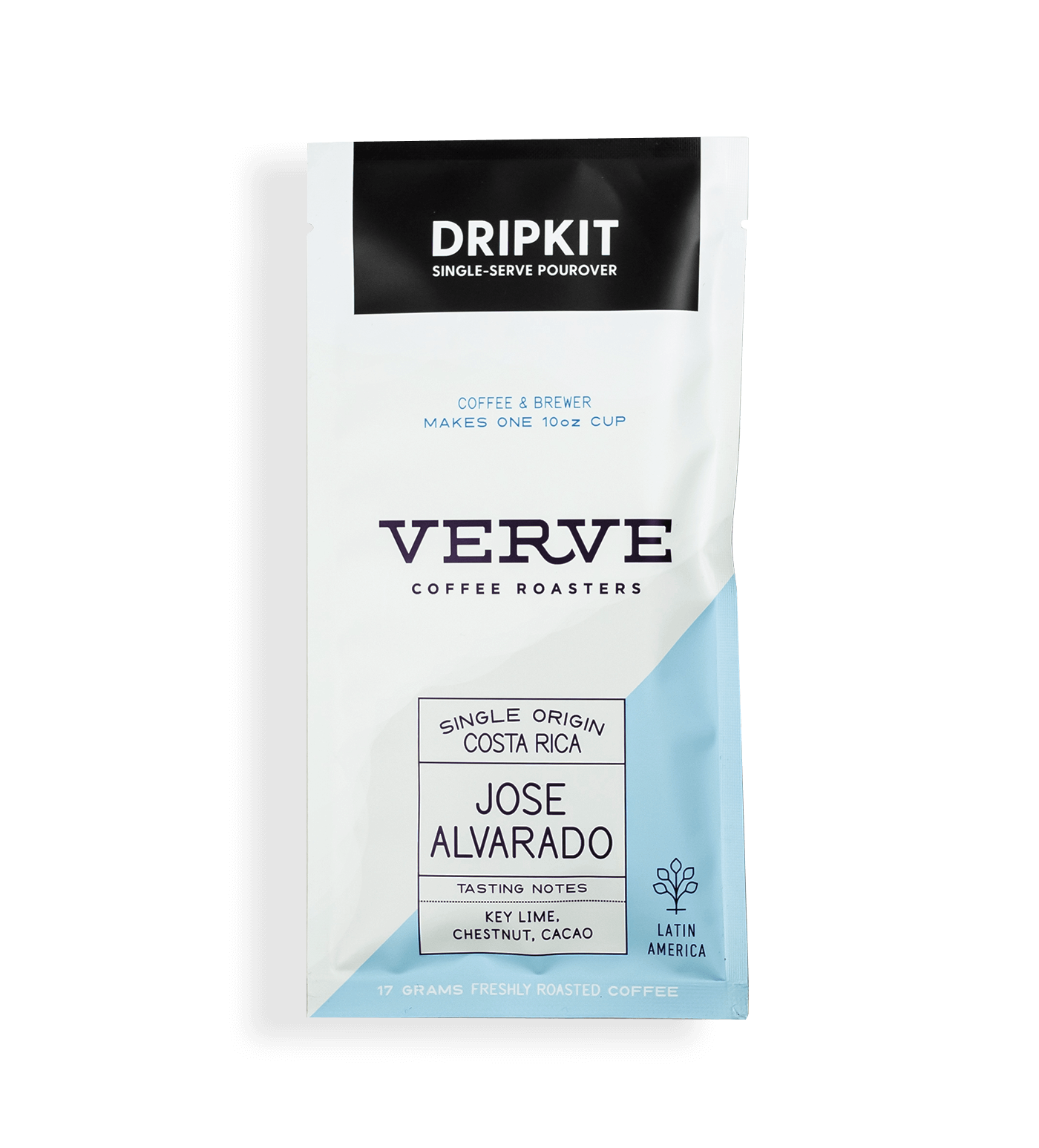 Verve Coffee Roasters - Jose Alvarado - Dripkit Single-Serve Pourover - Coffee & Brewer - Makes One 10oz Cup - Single Origin Costa Rica - Notes: Key Lime, Chestnut, Cacao - Latin America - 17 Grams Freshly Roasted Coffee