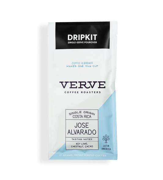 Verve Coffee Roasters - Jose Alvarado - Dripkit Single-Serve Pourover - Coffee & Brewer - Makes One 10oz Cup - Single Origin Costa Rica - Notes: Key Lime, Chestnut, Cacao - Latin America - 17 Grams Freshly Roasted Coffee