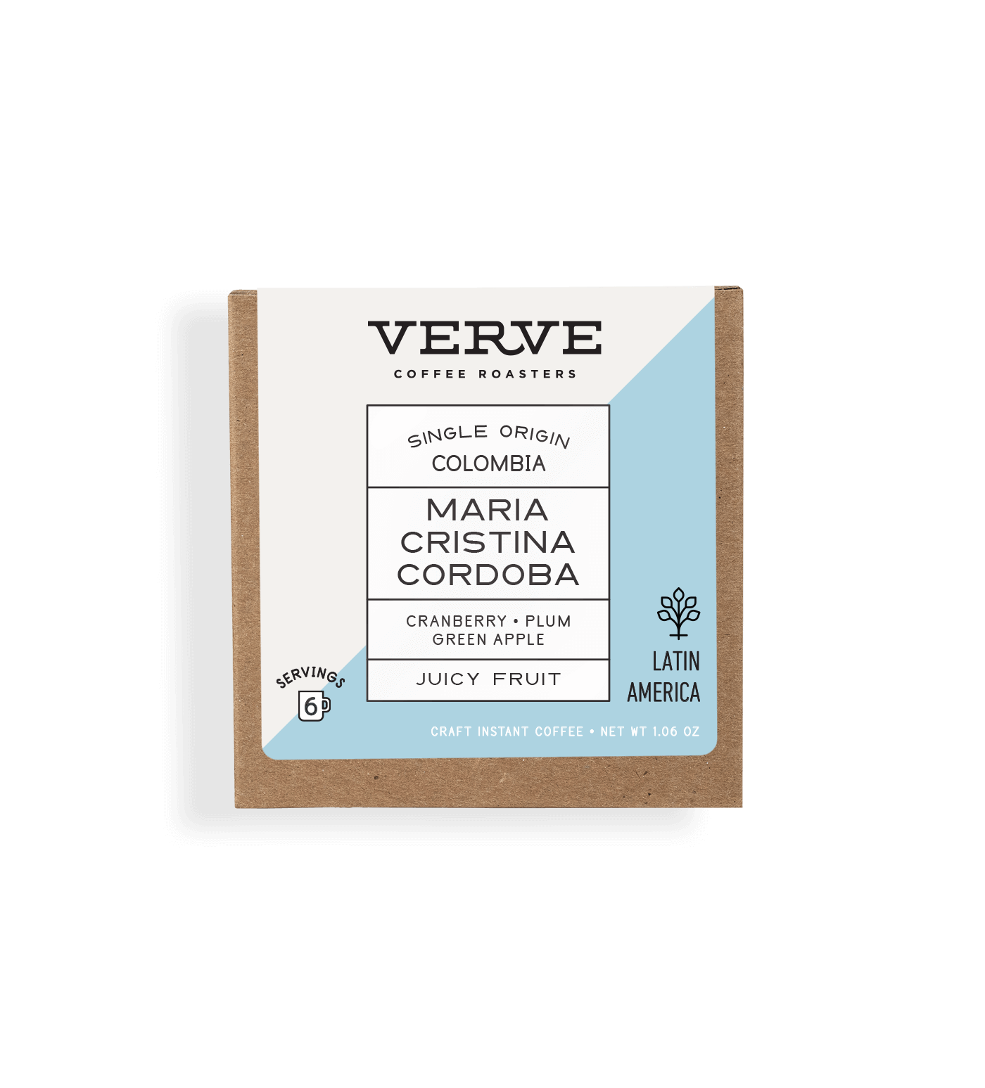 Verve Coffee Roasters - Maria Cristina Cordoba - Single Origin Colombia - Notes: Cranberry, Plum, Green Apple - Juicy Fruit - Latin America - 6 Servings - Craft Instant Coffee