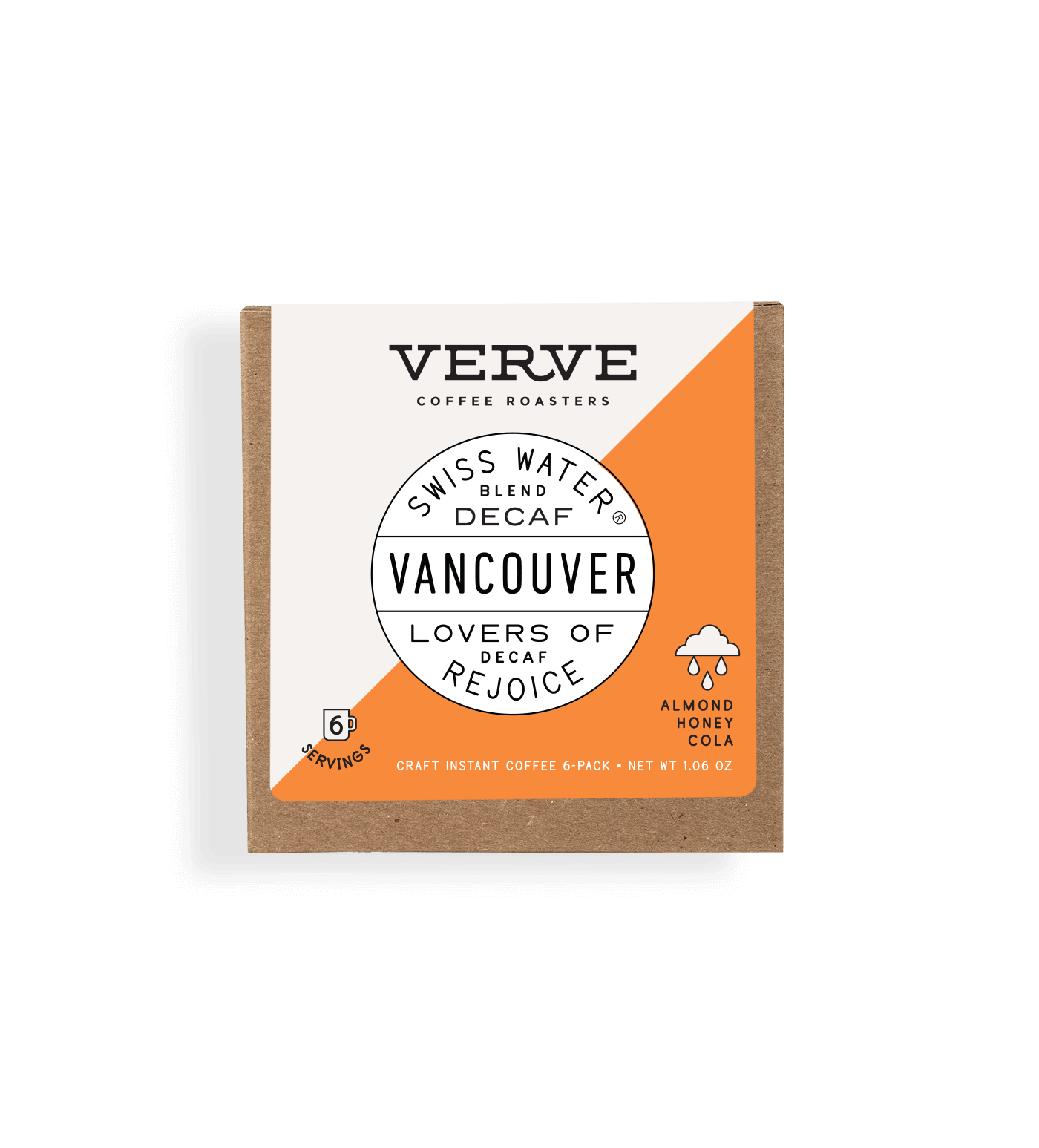 Verve Coffee Roasters - Vancouver - Swiss Water Blend Decaf - Lovers of decaf rejoice - Notes: Almond, Honey, Cola - 6 Servings - Craft Instant Coffee 6-Pack