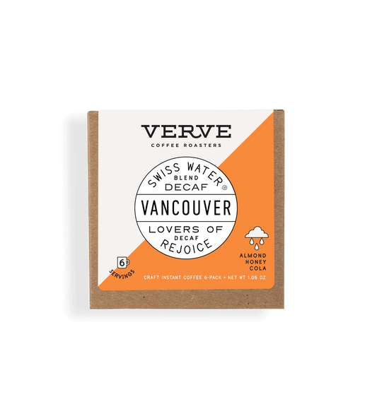 Verve Coffee Roasters - Vancouver - Swiss Water Blend Decaf - Lovers of decaf rejoice - Notes: Almond, Honey, Cola - 6 Servings - Craft Instant Coffee 6-Pack