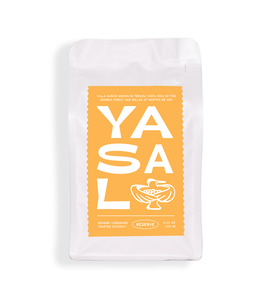 Verve Coffee Roasters - Yasal Farmlevel Reserve - Villa Sarchi grown in Terazu, Costa Rica by the Gamboa Family and milled at Montes de Oro - Notes: Orange, Lemonade, Toaster Coconut